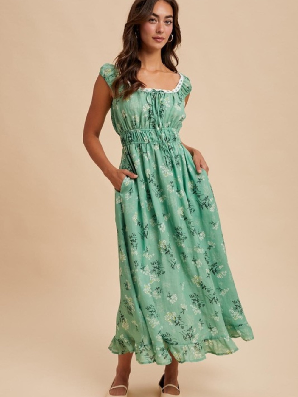 Cotton Floral Ruched Maxi Dress